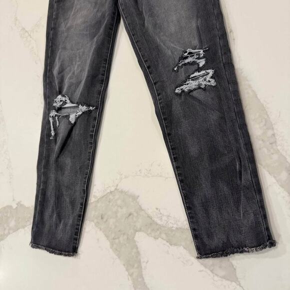 American Eagle High Rise Jegging Crop Denim Jeans Womens 4R Dark Gray Distressed - Picture 2 of 9